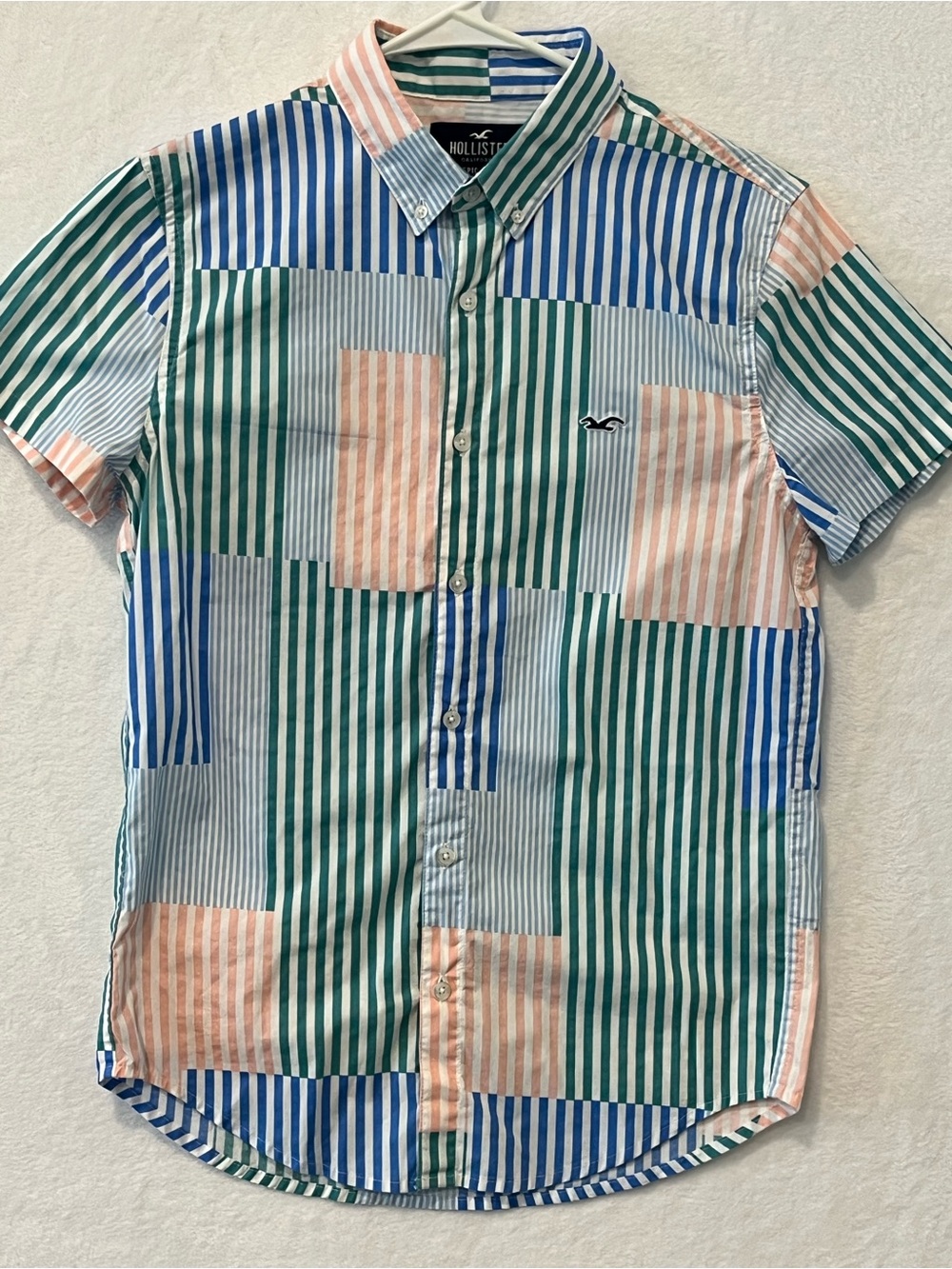 Hollister Button Up Epic Flex Men’s XS Button Up Shirt Patchwork Striped NWT